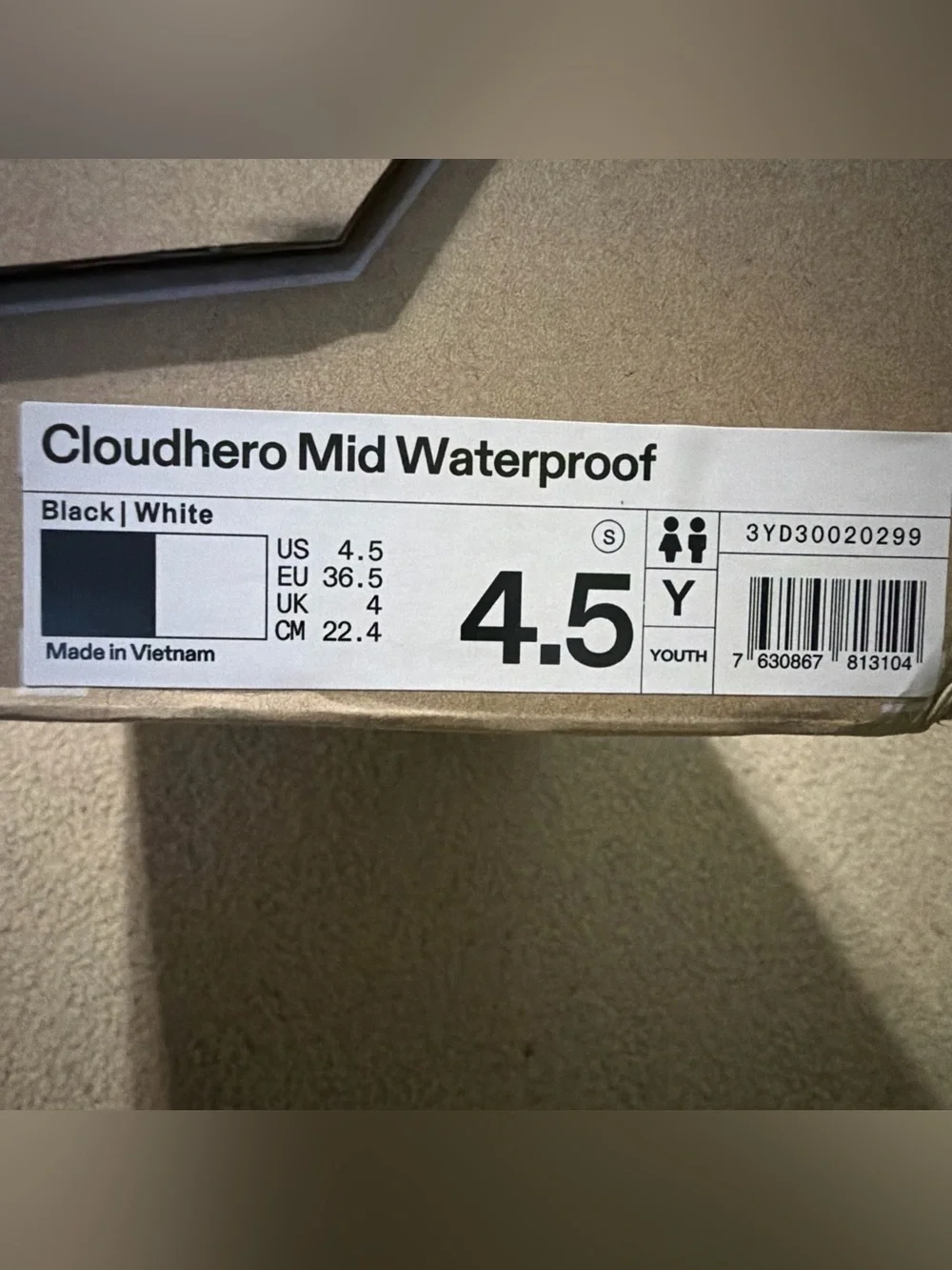 On Cloud Women’s Size 6 Cloudhero Mid Waterproof Shoes Sneakers Youth 4.5 NEW